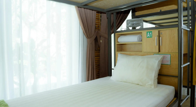 Кровать в общем номере Tam Coc Serene Bungalow