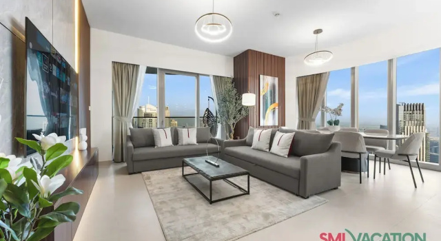 Апартаменты с 3 комнатами с балконом и с видом на воду SML Vacation Homes - Sky High Apartments with Burj Khalifa and Dubai Fountain Views at Grande Signature, Downtown Dubai