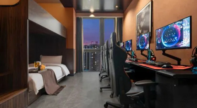 Кровать в общем номере Xiangyu·ALOHA E-sports Art Hotel