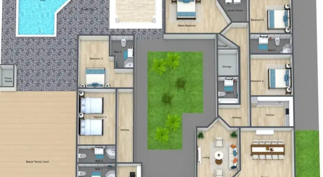 Colonial Modern Villa Sleep 14-pool Palapa Court