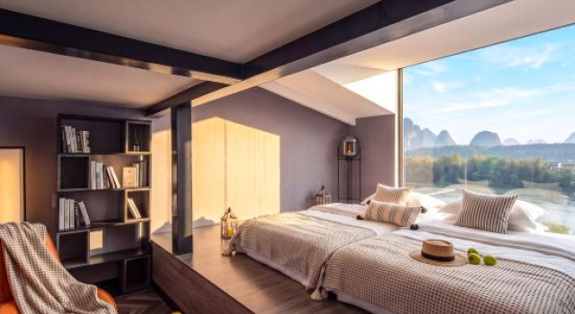 Люкс c 1 комнатой с видом на реку Yangshuo Yuelv River View Vacation Apartment