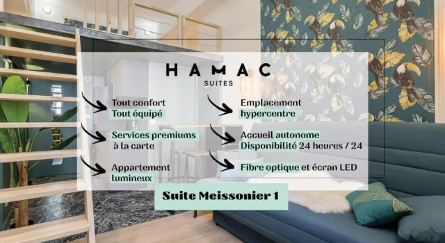Hamac Suites - Meissonnier 1 - 4 people, Забронировать Отель Лион Rhône, рядом с Jardin Publique La Cerisaie