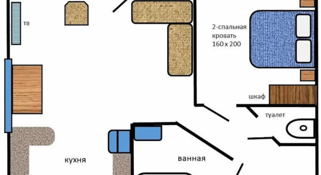 Апартаменты 2-комнатные апартаменты с 1 спальней на ул. Комарова