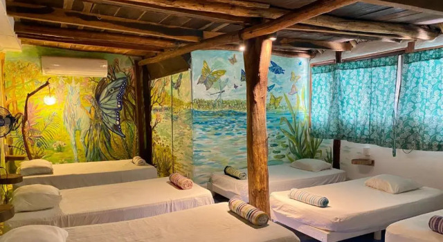 Кровать в общем номере с видом на сад Cabañas Hostal & Camping Magic Bacalar