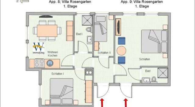 Апартаменты Ferienwohnung 9 Rosenblatt - schönes Einraum Apartment