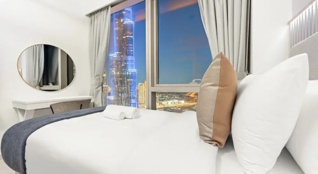 Апартаменты с 2 комнатами с балконом и с видом на воду SML Vacation Homes - Sky High Apartments with Burj Khalifa and Dubai Fountain Views at Grande Signature, Downtown Dubai
