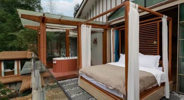 Двухместный люкс Mount Qingcheng Banshan Guishu Private Hot Spring Homestay