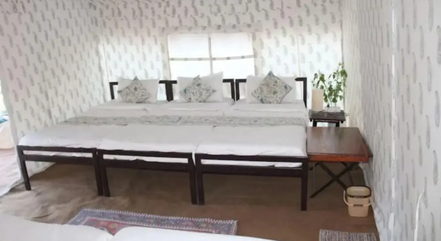 Кровать в общем номере Global Kumbh Village
