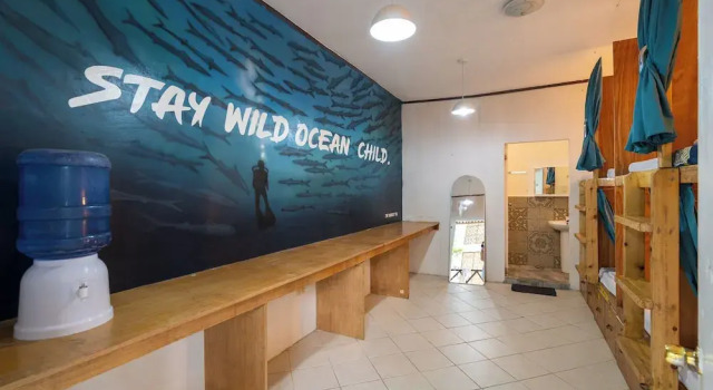 Кровать в общем номере The Sharks Tail Dive Resort