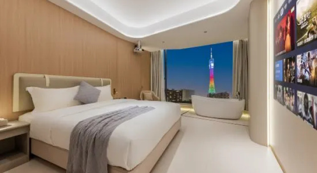 Двухместный люкс с красивым видом из окна Guangzhou Jianshe Tata Apartment (Kecun Metro Station Guangzhou Tower Branch)