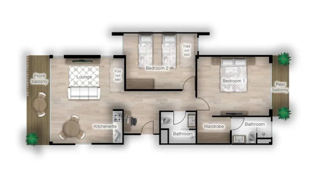 Апартаменты с 2 комнатами с балконом Studio365 Apartment