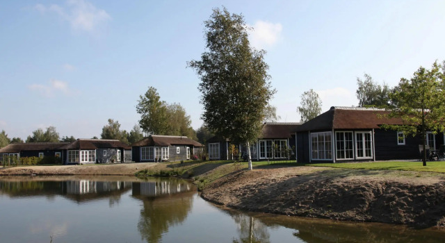 Thatched lodge with a combination microwave, at a holiday park in Twente, Prenota Hotel Kring van Dorth Lochem