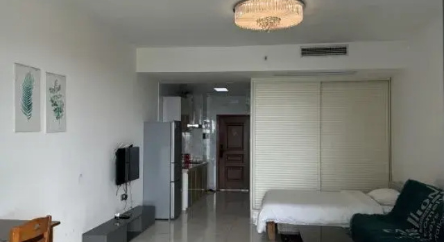Кровать в общем номере (мужской номер) с видом на море Haikou Bella Smart Apartment (International Convention and Exhibition Center Mengxiang Longteng Bay)