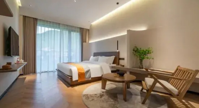 Кровать в общем номере с 6 комнатами Anji Yihai·YOHO Designer 360° Bamboo Sea Hot Spring Boutique Stay
