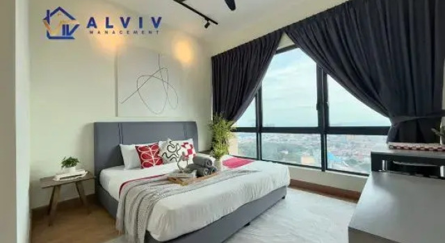 Двухместный люкс Дуплекс с 2 комнатами с видом на город NEW! The Apple Residence I 2-3BR I Game I 5min Jonker