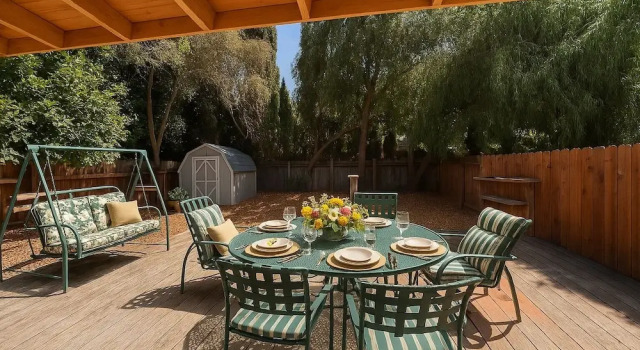 Walk to Google 3BR Home Yard & Kitchen