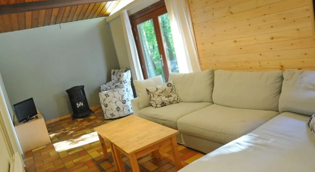 Wooden Chalet With Stove and Microwave Located in the Forest