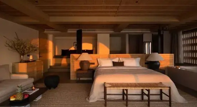 Кровать в общем номере с 6 комнатами Mengyuan Bian Seaview Private Hot Spring Vacation Courtyard