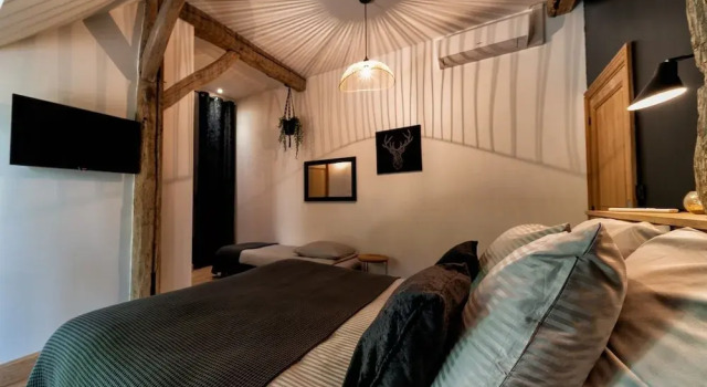 Трёхместный номер Deluxe с видом на парк La Grange de Léonie Chambres dhôtes Piscine et Spa Calme et à 5min A71 A20 A85
