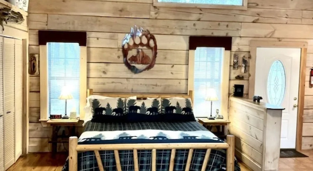 Perfectly private! Hot tub, king sized bed, grill, washer/dryer, and motorcycle friendly! Studio Cabin by RedAwning, Book Hotel 3-stjernede hoteller i Ducktown, 3*