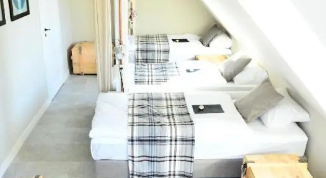 Seng i sovesal med udsigt Five Point Hostel