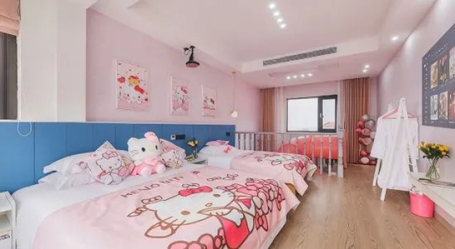 Кровать в общем номере с 6 комнатами Muse·Starry Sky Pool Parent-child Camping Suxi Holiday Villa