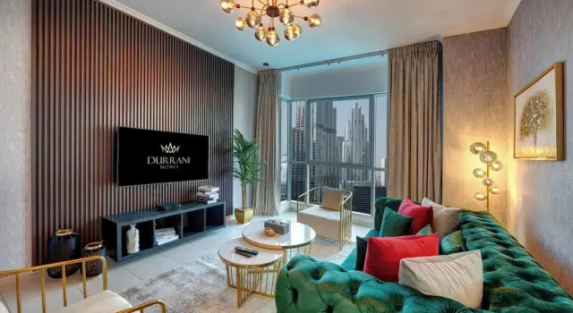 Durrani Homes Luxe Living with Burj Khalifa and Fountain View third room without partition, Забронировать Апартаменты/квартира Дубай Эмират Дубай, рядом с Дубай Молл
