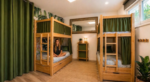 Кровать в общем номере La Boga Surf House Biscarrosse Plage