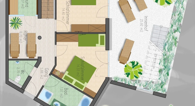 Люкс Deluxe с 3 комнатами с видом на внутренний двор Apart Central - Premium Mountain&Garden