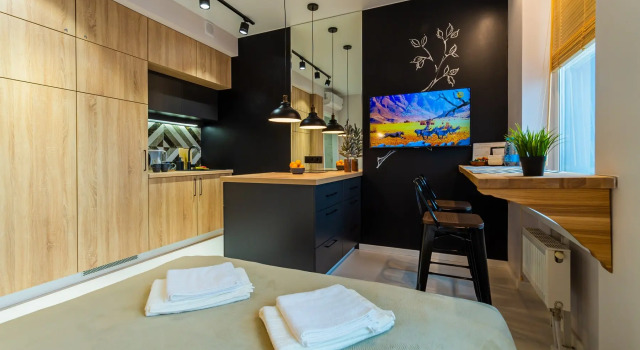 S Vidom Na Ostankino Wood&black Apartments