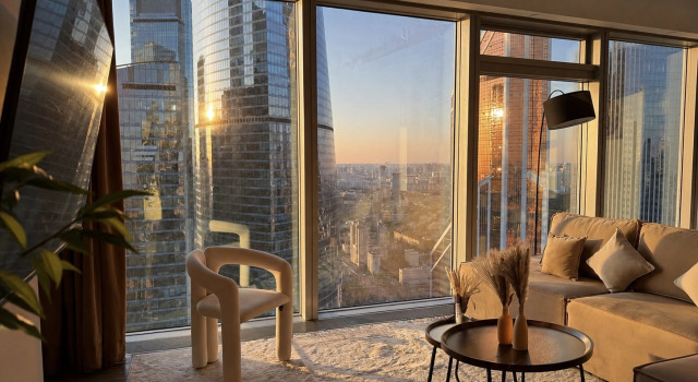 Апартаменты Апартаменты Sky City Moscow Подсветка Алиса Макс Большая гостиная с панорамой
