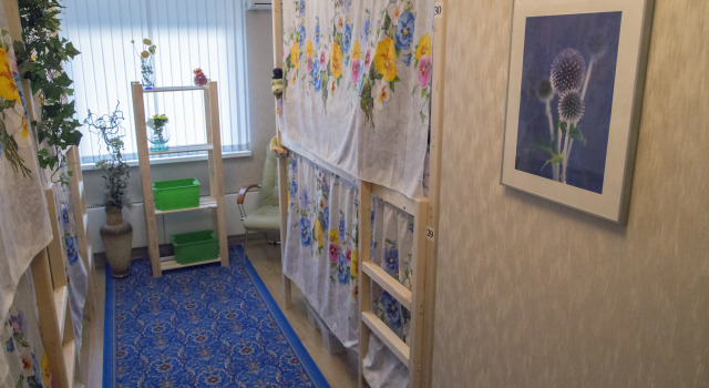 Кровать в общем номере с красивым видом из окна Green Hostel Kuzminki
