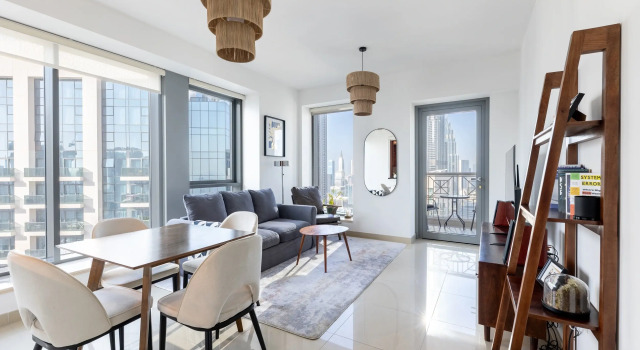 Апартаменты Elegant 2BR Balcony and Stunning Burj Views, Забронировать Апартаменты/квартира Даунтаун Дубай , рядом с Дубайский аквариум