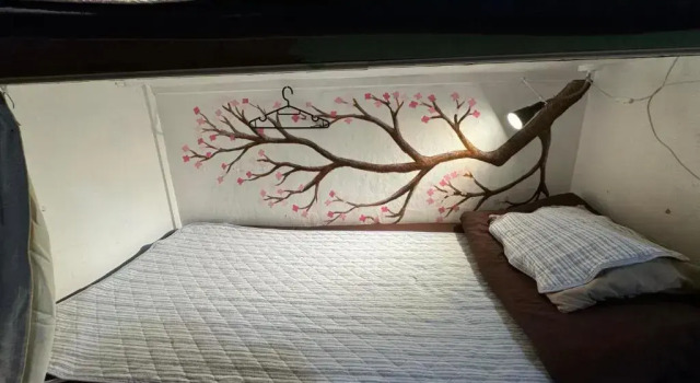 Кровать в общем номере Peace House Showa