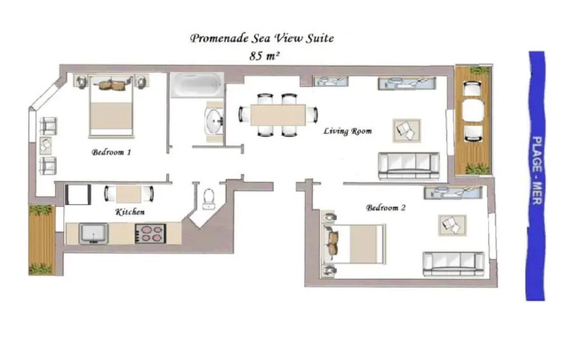 Sea Front Suite - Panoramic View with Terrace - 85 M