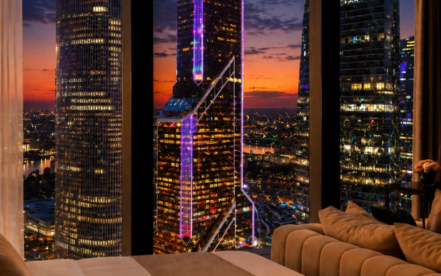 Апартаменты Sky City Moscow LUX Студия с большим окном с видом на все башни и город!