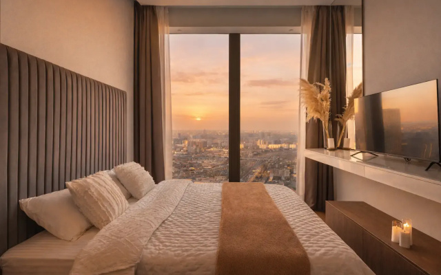 Апартаменты Sky City Moscow 59 этаж! Редкий вид на город! Интерьер нежный как лакомка!