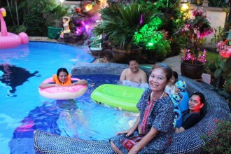 Relaxing Palm Pool Villa, Tropical Illuminated Garden Private Swimming Pool